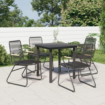 vidaXL 5-delige Tuinset PVC-rattan zwart, Verzenden, Nieuw, 4 zitplaatsen, Tuinset