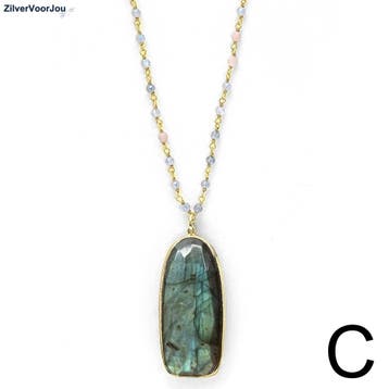 Gold plated 925 Zilveren ketting met  peach maansteen en gro, Verzenden, Nieuw, Zilver