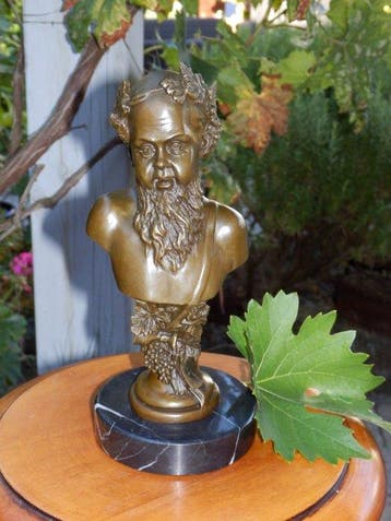 sculptuur, Fraai bronzen Sculptuur van Bacchus op marmeren