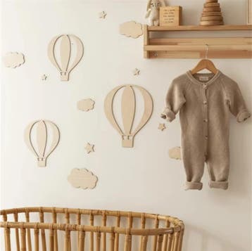 13-Delige Houten Wanddecoratie – Luchtballon Wolken Sterren, Huis en Inrichting, Woonaccessoires | Wanddecoraties, Verzenden, Nieuw