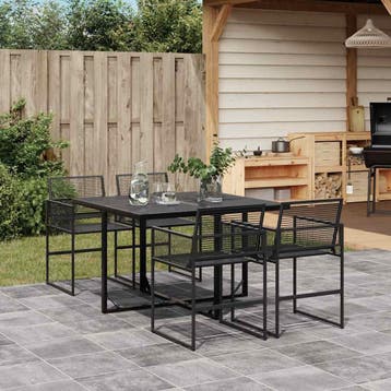 vidaXL 5-delige Tuinset poly rattan zwart, Verzenden, Nieuw, 4 zitplaatsen, Tuinset