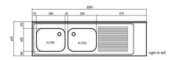 RVS Spoeltafelblad | dubbele spoelbak rechts | 200 x 60 x..., Verzenden, Nieuw in verpakking