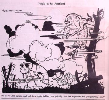 Soldaten, een aap en gifgas op Spotprent (lijst optie), Antiek en Kunst, Verzenden
