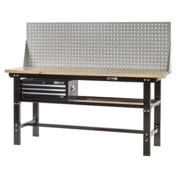 Werkbank zwart 200 cm met hardhouten blad + gereedschapskist, Doe-het-zelf en Verbouw, Werkbanken, Ophalen of Verzenden, Nieuw