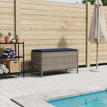 vidaXL Tuinvoetenbank Grijs en Marineblauw 80 x 38 x 42 cm, Verzenden, Nieuw, Rotan