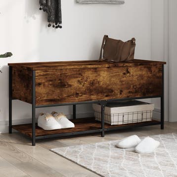 vidaXL Opbergbankje 100x42,5x47 cm bewerkt hout gerookt, Verzenden, Nieuw