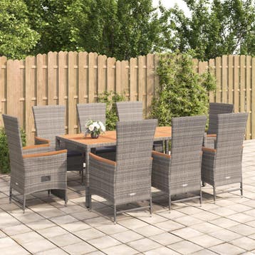 vidaXL 9-delige Tuinset met kussens poly rattan grijs, Verzenden, Nieuw, Tuinset