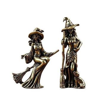 sculptuur, Set of 2 Vintage-Style Witch Figurines – Elegant