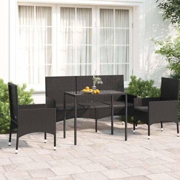 vidaXL 4-delige Loungeset met kussens poly rattan zwart, Verzenden, Nieuw, 4 zitplaatsen, Loungeset
