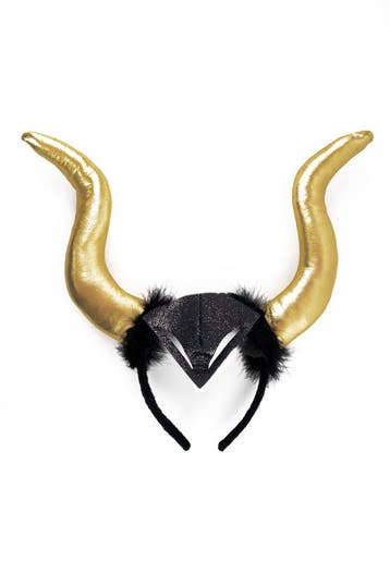 KIMU® Haarband Hoorns Goud Zwart Dons Duivel Diadeem Hallowe, Ophalen of Verzenden, Nieuw, Halloween, Accessoires