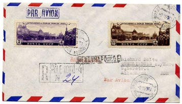 Rusland 1957 - Sovjet-polaire luchtpost aangetekende omslag, Gestempeld