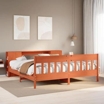 vidaXL Bed met boekenkast zonder matras grenenhout wasbruin, Bruin, Verzenden, Overige maten, 200 cm