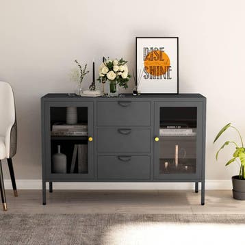 vidaXL Dressoir 105x35x70 cm staal en gehard glas, 100 tot 150 cm, Verzenden, Nieuw, Metaal