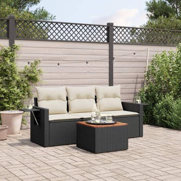 vidaXL 4-delige Loungeset met kussens poly rattan zwart, Verzenden, Nieuw, Loungeset