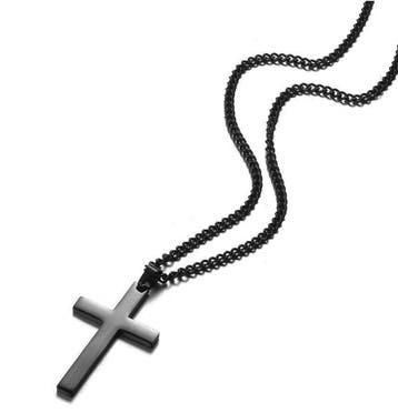Ketting met kruis zwart, goud- of zilverkleurig, Sieraden, Tassen en Uiterlijk, Verzenden, Zwart, Nieuw, Overige materialen
