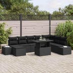 vidaXL Tuin Sofa Set met kussen met opslag 9 pcs Zwart poly, Verzenden, Nieuw, Rotan, Meer dan 8 zitplaatsen