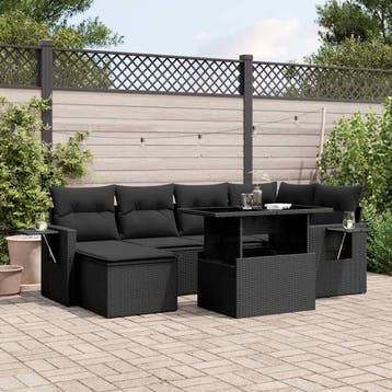 vidaXL 7-delige Loungeset met kussens poly rattan zwart, Verzenden, Nieuw, Loungeset