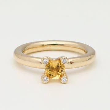 Ring - 14 karaat Geel goud Citrien - Diamant, Sieraden, Tassen en Uiterlijk, Ringen, Nieuw