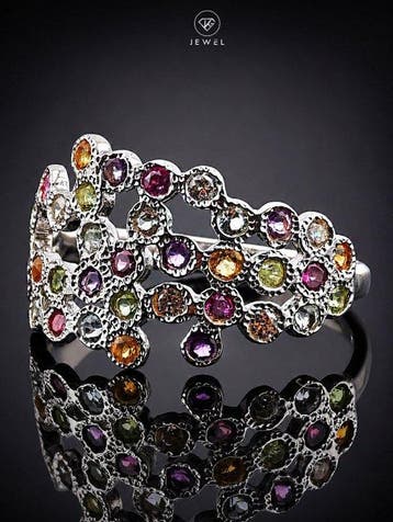 Regenboog edelsteen ring - 925 sterling zilver - brede
