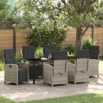 vidaXL Tuin eettafelset 7 st Lichtgrijs poly rattan, Verzenden, Nieuw, Rotan, 7 zitplaatsen