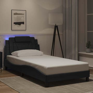 vidaXL Bedframe Viana met LED zonder matras zwart 100x200, Overige materialen, 100 cm, Eenpersoons, Verzenden