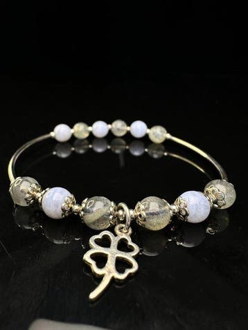 Labradoriet en chalcedoon Armband van S990 zuiver zilver-