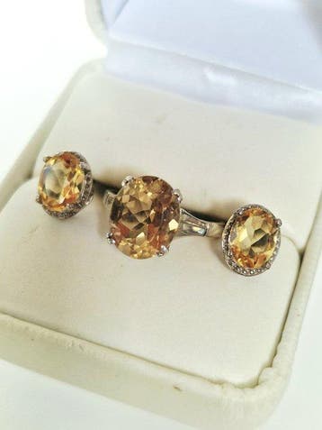Zonder minimumprijs - 2-delige sieradenset Zilver Citrien -