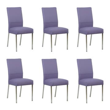 Set van 6 Leren eetkamerstoelen Real - Toledo Lila, Huis en Inrichting, Stoelen, Ophalen of Verzenden, Nieuw, Leer
