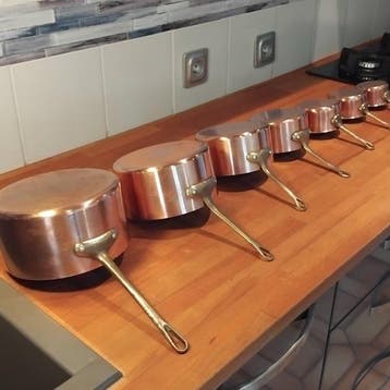 Kookpottenset (7) - Roodkoper, messing, tinnen, Antiek en Kunst