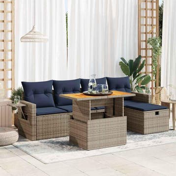 vidaXL 6-delige Loungeset met kussens poly rattan acacia, Verzenden, Nieuw, Loungeset