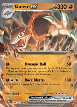 Golem ex 076/165 pokemon 151, Ophalen of Verzenden, Nieuw, Losse kaart, Foil
