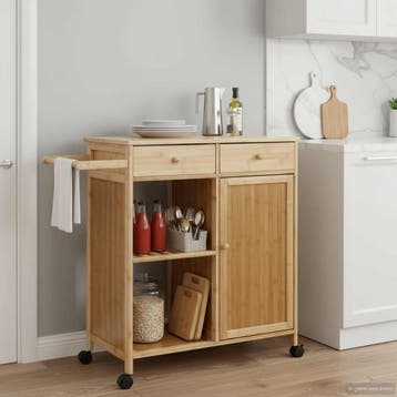 vidaXL Keukentrolley met Wielen Naturel 90,5 x 36 x 86,5 cm, Verzenden, Nieuw