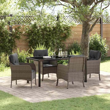 vidaXL Tuin eettafelset met kussen 5 pcs Grijs poly rattan, Verzenden, Nieuw, Rotan, 5 zitplaatsen