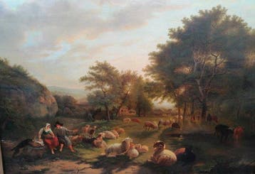 Balthazar Paul Ommeganck (1755-1826),, - Schapen en personen, Antiek en Kunst
