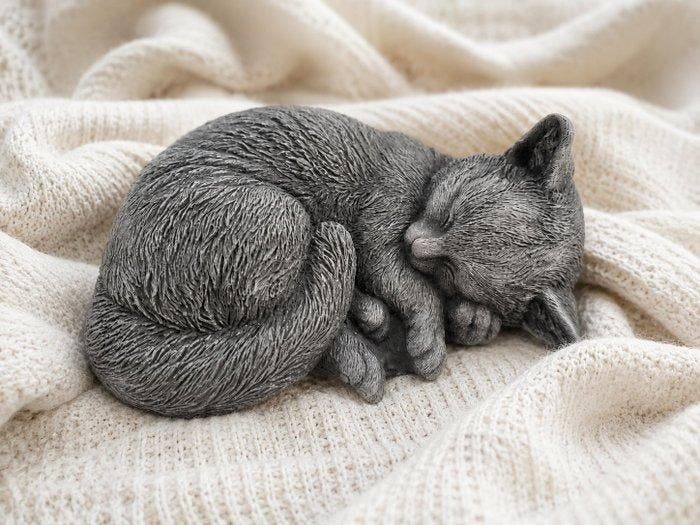 Beeld, garden sculpture sleeping cat - 8 cm - cast stone, Antiek en Kunst, Kunst | Designobjecten