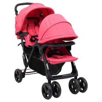 vidaXL Tweelingkinderwagen tandem staal rood, Verzenden, Nieuw