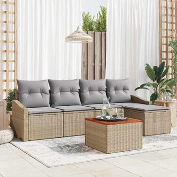 vidaXL Tuinbankenset 6 st Beige en Licht Grijs poly rattan, Verzenden, Nieuw, Rotan, 6 zitplaatsen