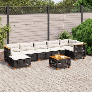 vidaXL 8-delige Loungeset met kussens poly rattan zwart, Verzenden, Nieuw, Loungeset