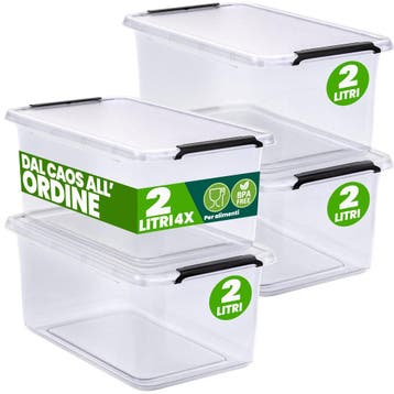 Opbergbox Transparant Set van 4 20x15x12cm 2L (Opbergmanden), Verzenden, Nieuw