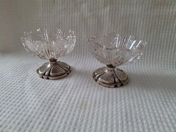 Peper- en zoutstel (2) - Twee (2x) antiek Geschulpt Kristal