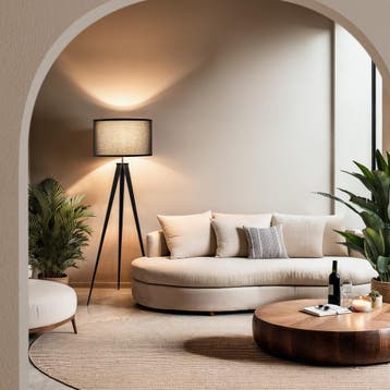 Staande lamp Lunaris, textielkap, driepootsframe - zwart, Verzenden, Nieuw