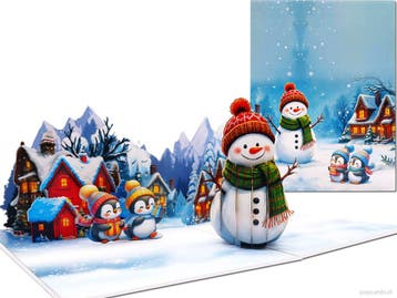 Pop-up Kaart Sneeuwpop & Pinguïns in Winterdorp – Vrol..., Diversen, Verzenden, Nieuw