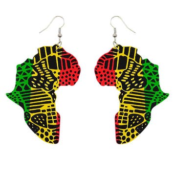 Wooden earrings | African continent in the Pan-African color, Ophalen of Verzenden, Nieuw