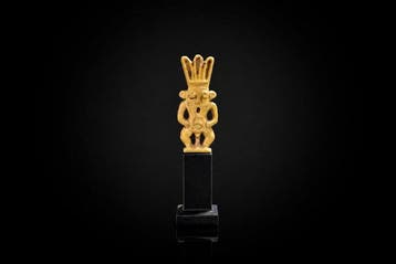 Oude Egypte, Faience Grote amulet van de god Bes met Spaanse
