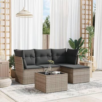 vidaXL 5-delige Loungeset met kussens poly rattan grijs, Verzenden, Nieuw, Loungeset