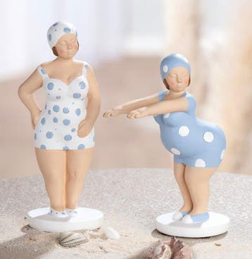 Beeld, 2 beelden dames in badpak - 20.5 cm - Hars