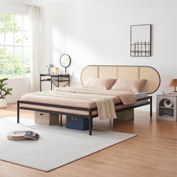 Metalen bed Linköping 160x200 cm zwart en rotan look [en.cas, Huis en Inrichting, Verzenden, Nieuw