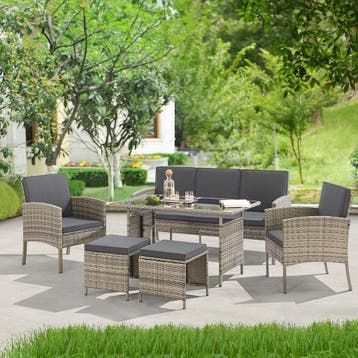 Loungeset / Tuinset Turin - 7 personen - Polyrotan - Donkerg, Verzenden, Nieuw