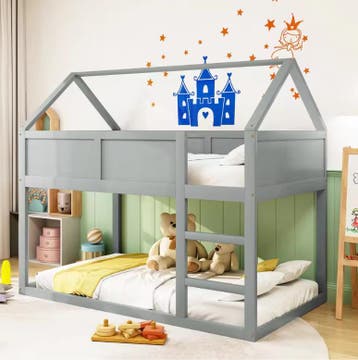 Laag stapelbed kind 90x200 cm met trap van massief hout, Verzenden, Nieuw
