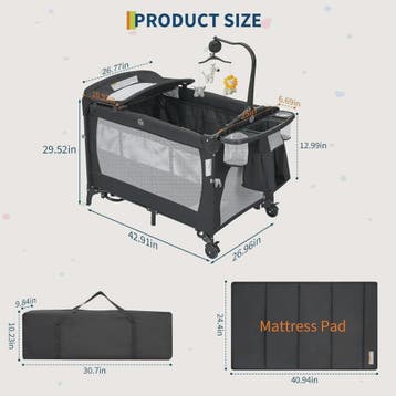 4-in-1 Babybed, Reiswieg, Speelbox & Campingbed met Aankleed, Verzenden, Nieuw